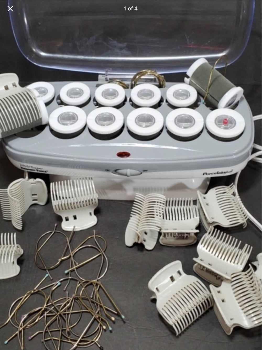 White and Gray Hot Rollers Set with Clips and Pins